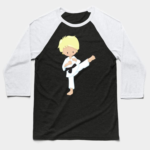 Karate Boy, Cute Boy, Black Belt, Blond Hair Baseball T-Shirt by Jelena Dunčević